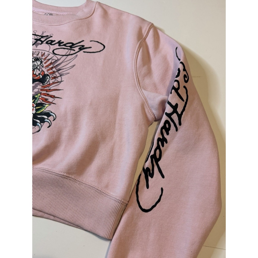 Ed Hardy Women's Size Medium Panther Rose Cropped Sweatshirt - Picture 7 of 10